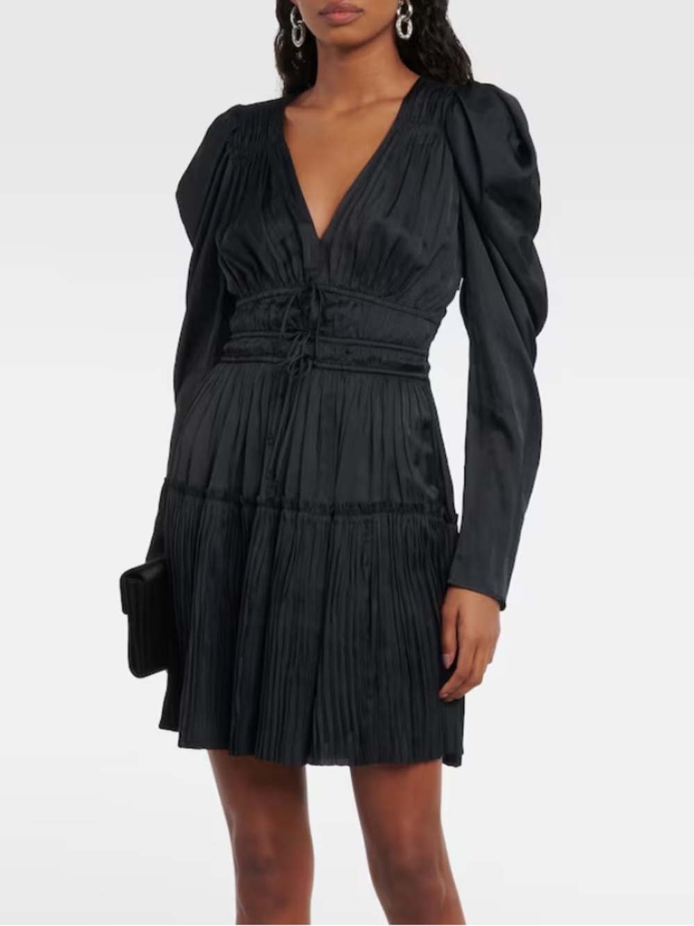 Ulla Johnson Lu Draped Satin Mini Dress in Black Noir